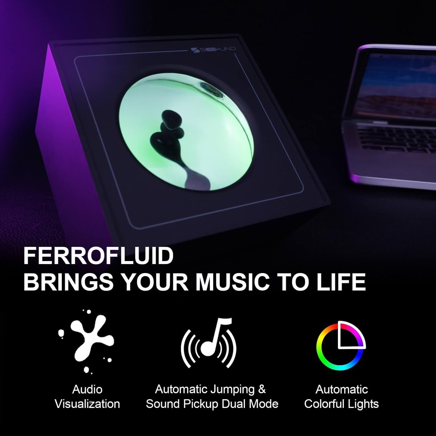 Ferrofluid Speaker Sound Visualizer, Dancing Ferrofluid Lamp with Colorful Lights, Ferrofluid with Music Rhythm, Symbiont in a Bottle